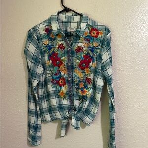 Johnny Was Worshop plaid front tie flannel top